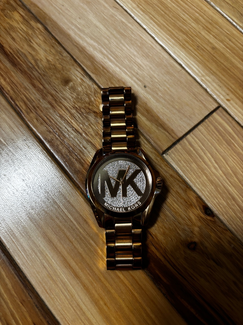 Michael Kors Gold-Tone Women’s MK Logo Crystal Dial Bracelet Watch